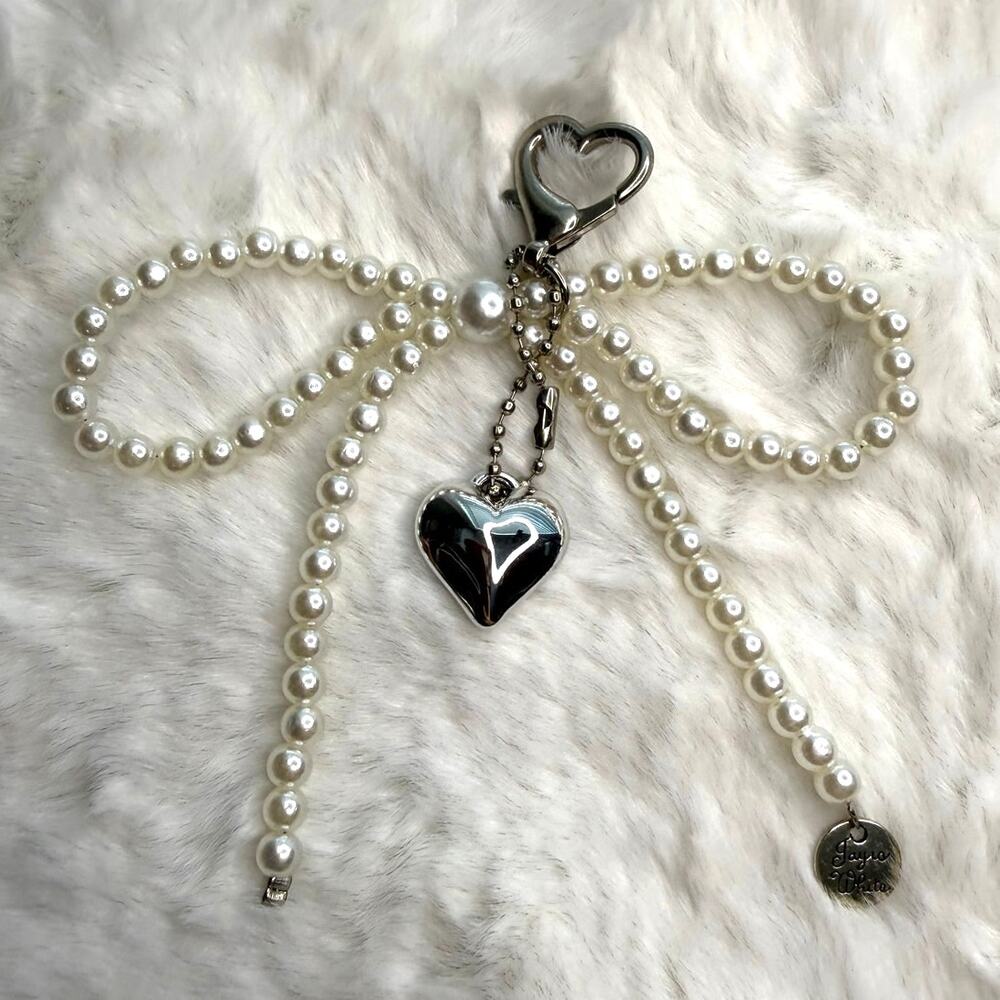 White Bowknot Heart Sweet Charm Pearl Bow Bag Charm Fashion Charm